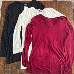 Black, White and Deep Red Long Sleeve Tops